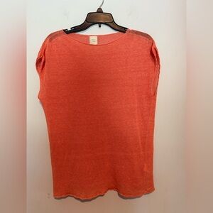 120 % Lino Womens Knit Pullover Coral Size S Linen See Through